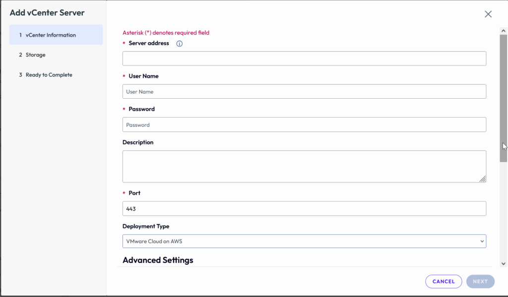 AWS shown as default add for vCenter