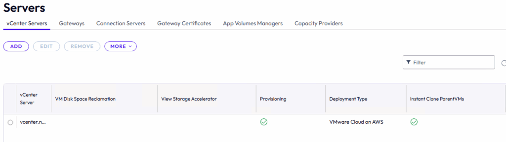 wrong vCenter type selected in Horizon Admin Console
