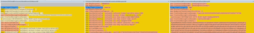 Side by side comparison of ldif dumps from various ADLDS installations showing pae-DeploymentType